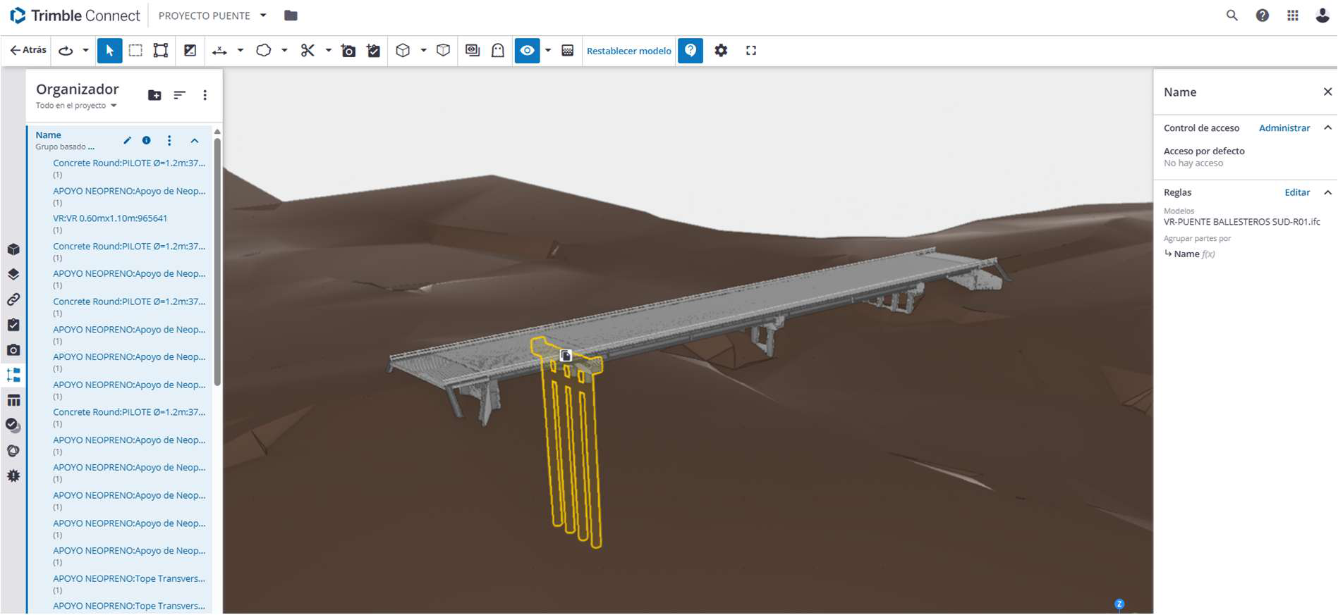 Organizador agrupando pilotes